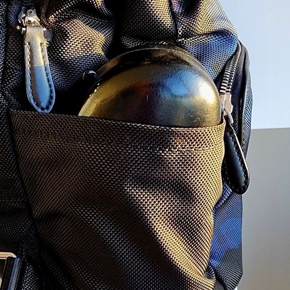 TUMI Small Laptop Backpack Blue Camo Cady Drawstring Black Leather Trim - Picture 8 of 9